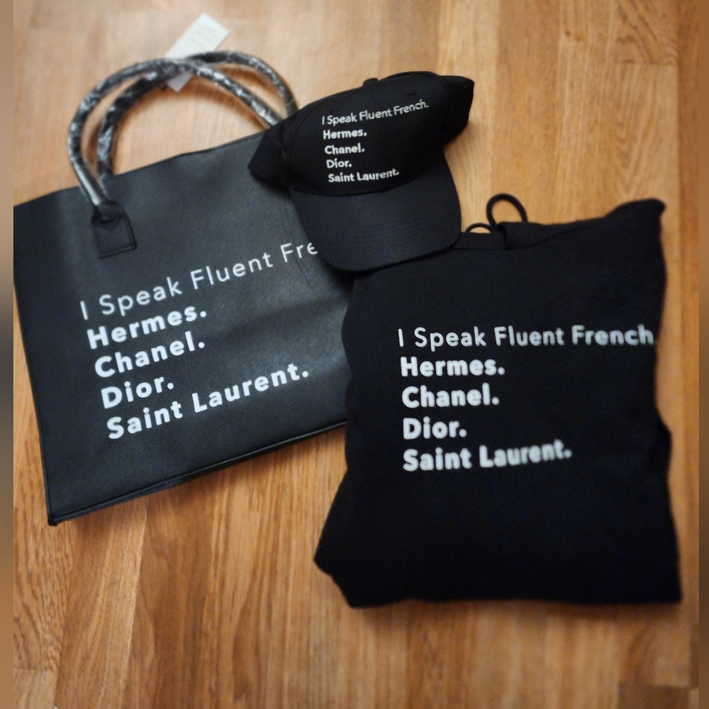 Fluent French 3 piece bundle hoodie, hat, tote